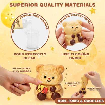 DIY Taba Squishy Kit - All-In-One Squishy Making Kit with Silicone Molds, 18OZ Liquid Silicone 1:1 AB Resin Mix, Bubble-Free & Fast Curing Flex Rubber,Cute Craft Gifts for Creative Kids & Teens