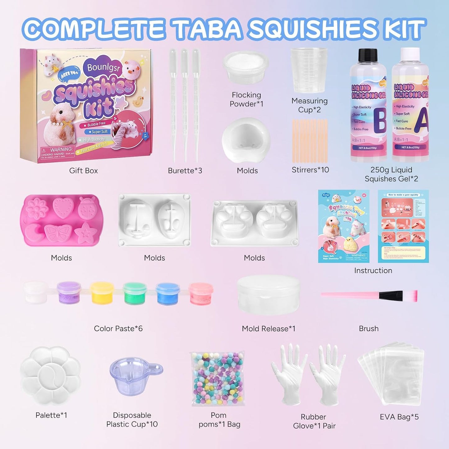 Taba Squishy Making Kit - 18oz 1:1 AB Ratio Epoxy Resin with Silicone Molds for Hamster, Pig, Rabbit, and Cat Paws