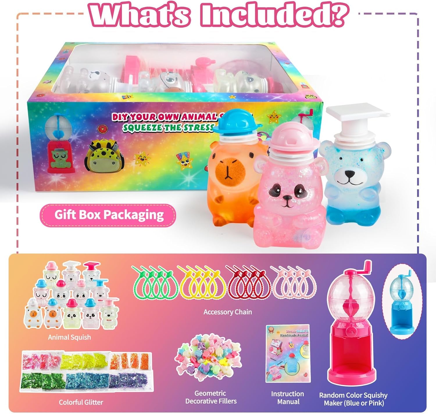 DIY Hand-Crank Squishy Maker - Create 12 Adorable Animal Squishies with Decorative Fillings for Stress Relief Gifts