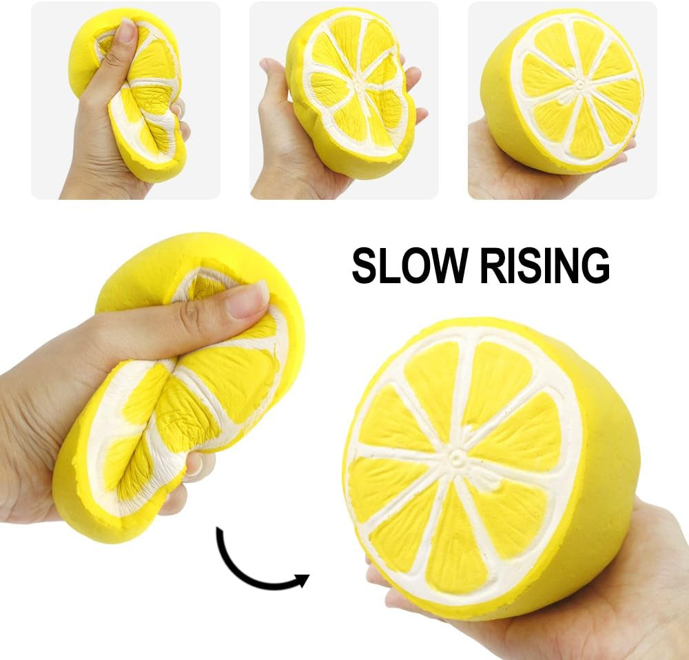 Set of 6 Jumbo Slow Rising Fruit Squishies - Strawberry, Peach, Banana, Lemon, Watermelon, Pineapple - Cream Scented Stress Relief Toys for All Ages