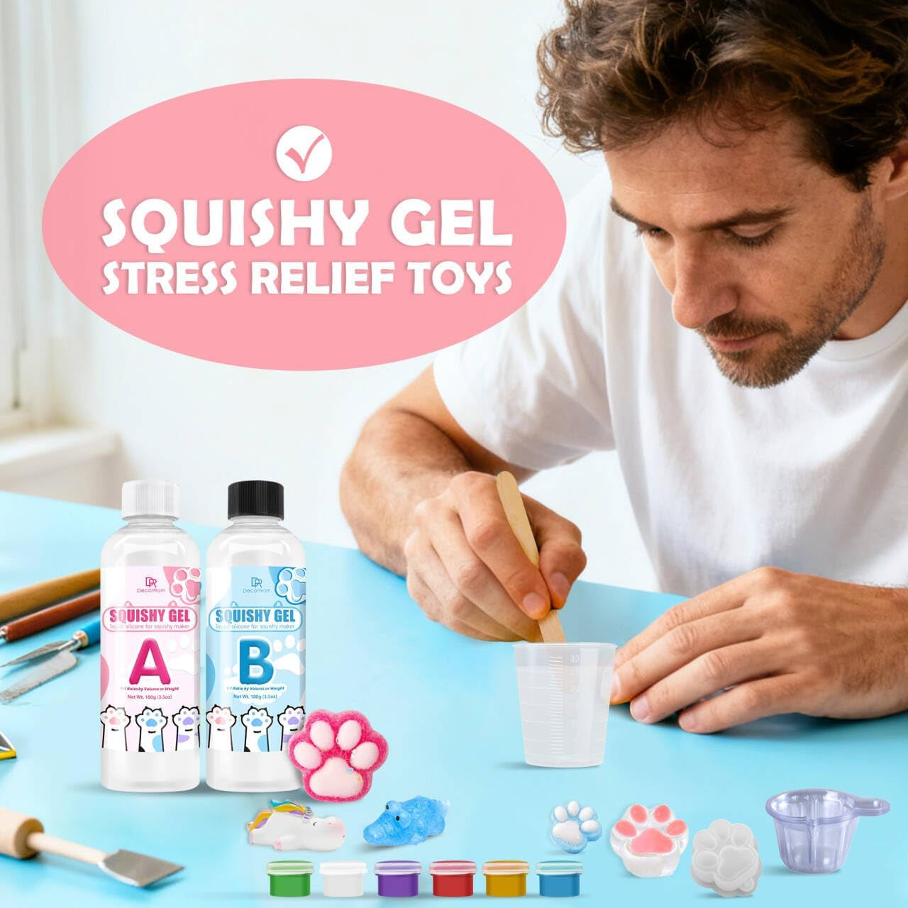 Gel for Taba Squishy Kit, 18Oz Liquid Silicone Super Soft Fast Cure for Squishy Maker, All-In-1 Squishy Making Rubber for Cat Paw Casting Hamster Molding, Stress Relief Decompression Craft Adult Hobby