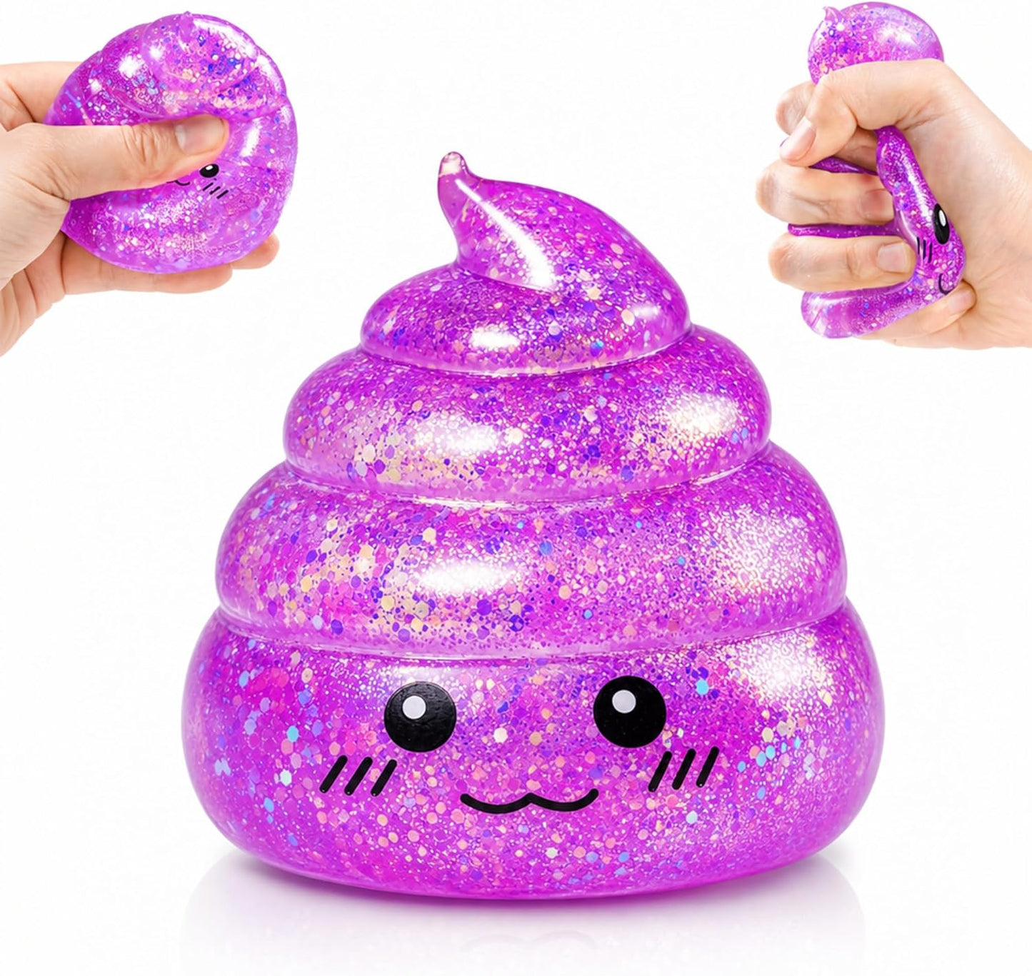 Purple Glitter Poop-Shaped Stress Ball - Novelty Squishy Stress Relief Toy for Adults, Ideal for Jokes, Pranks, and Party Favors