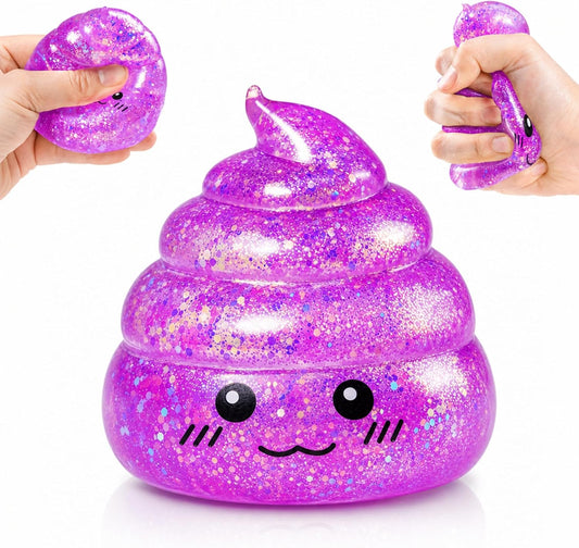 Purple Glitter Poop-Shaped Stress Ball - Novelty Squishy Stress Relief Toy for Adults, Ideal for Jokes, Pranks, and Party Favors
