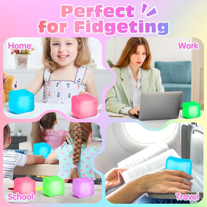 4 Pack Stress Cube,Slow Rising Ice Cube Stress Balls for Adults Kids | Sensory Fidget Toy for Anxiety Relief, Square Shape Cube Squishy for Classroom Prizes, Squishy Balls for Party Favors