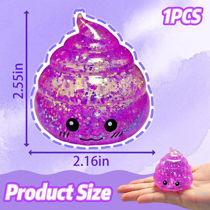 Purple Glitter Poop-Shaped Stress Ball - Novelty Squishy Stress Relief Toy for Adults, Ideal for Jokes, Pranks, and Party Favors