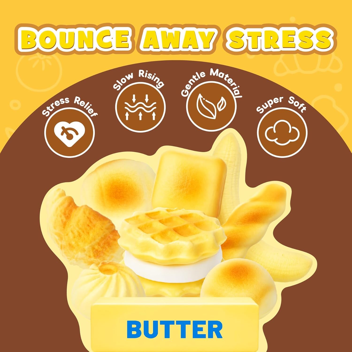 Butter Squishy Toys, 9 Pack Slow Rising Food Squishies Set | Soft Kawaii Food Squishies with Bread, Cake & Fruit Designs, Perfect Fidget Toys for Stress Relief, Relaxation and Play