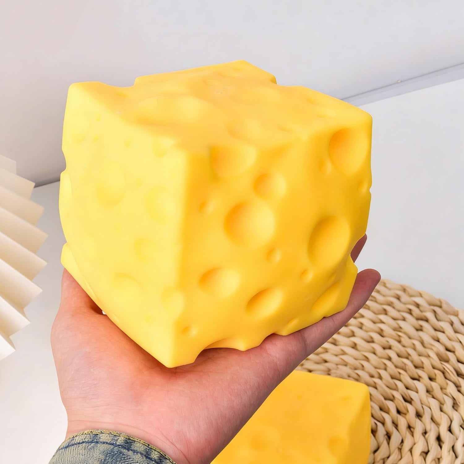 Big Cheese Squishy Toy, Jumbo Soft Sensory Cheese Block Stress Ball, Large Slow Rising Squeeze Fidget Toys for Adults , Giant Realistic Cheese Cube Novelty Gift for Relax and Focus (3.9In)