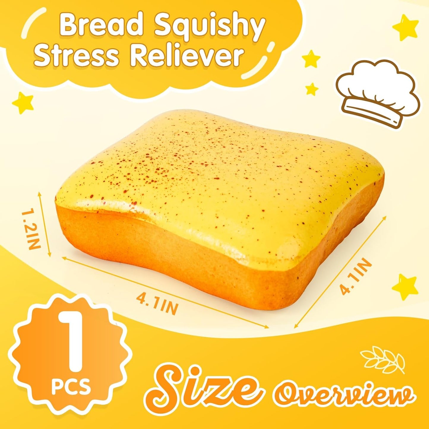 Bread Butter Squishy Slow Rising Stress Relief Fidget Toy (Yellow) | Soft Sensory Squishies for Anxiety Relief and Party Favors for All Ages