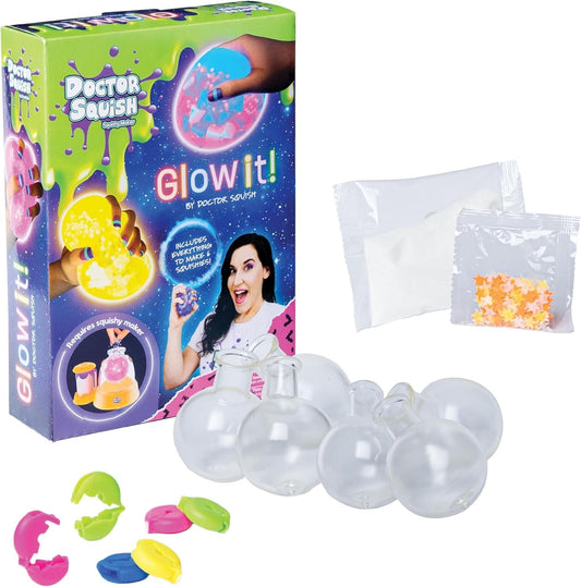 Squishy Maker Neon Refill Pack | DIY Squishy Creation Kit with 6 TPR Balloons, 6 Reusable Clips, Glow-in-the-Dark Sparkles, and Slime Powder | Ideal for Ages 8 and Up | One Pack