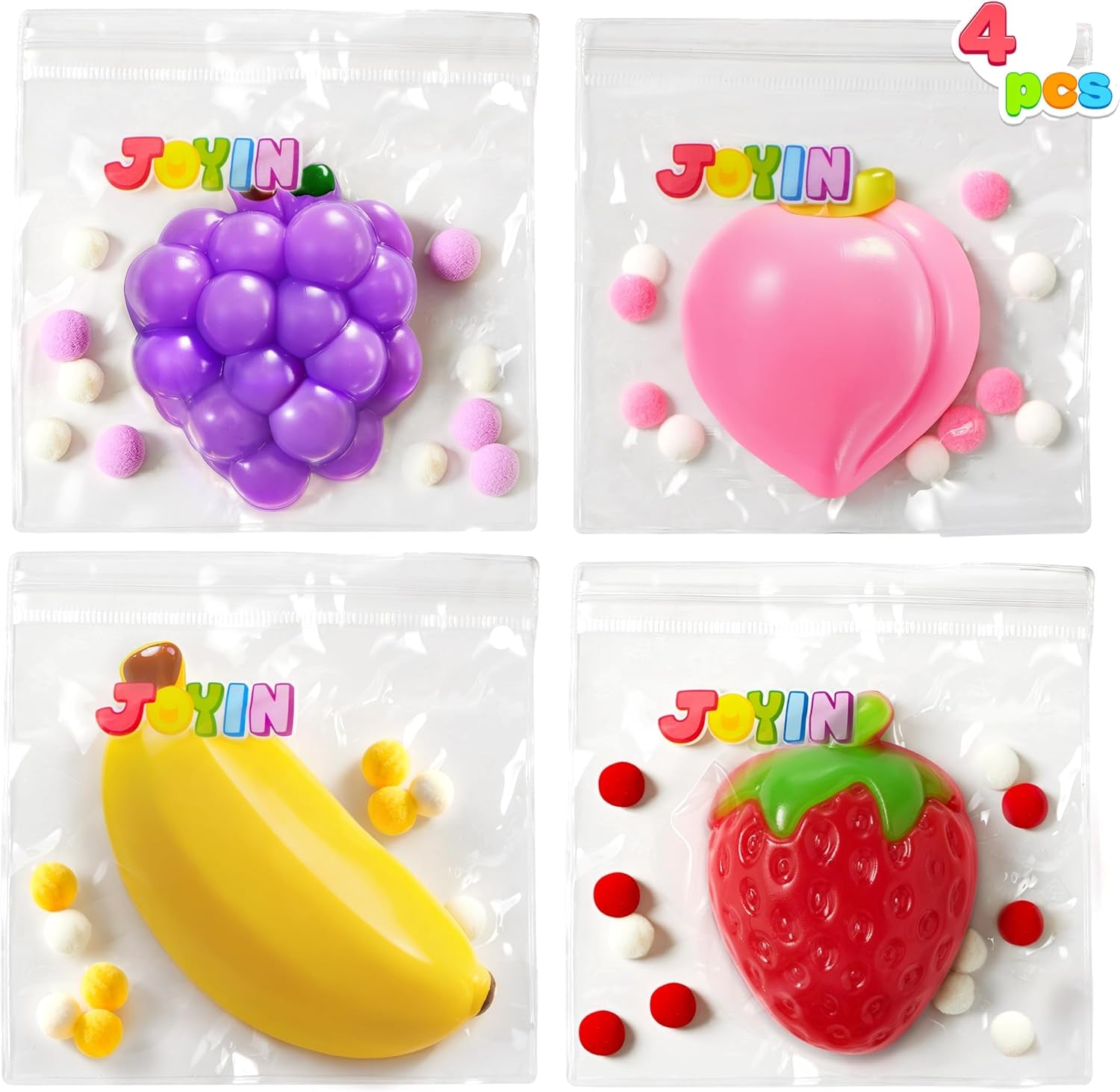 4 Pcs Fruit Taba Squishy Toys, Soft Squeeze Fidgets, Banana, Grape, Strawberry, Peach Fufu Squishy Toys, Cute Taba Squishy Toys for Kids, Party Favors & Gifts