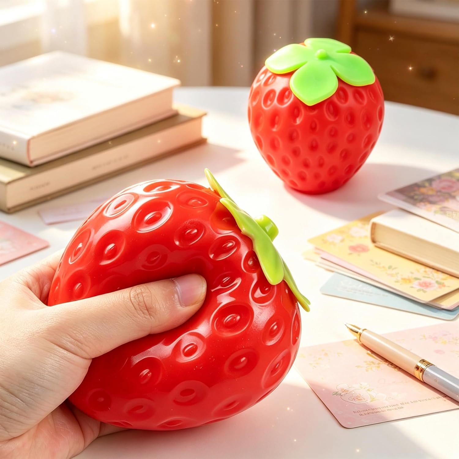 Lifelike Strawberry Squishies Squeezy Toys, 3.15 Inch Big Strawberry | Taba Squishies Sensory Toys for Kids and Adults to Relieve Stress Anxiety, Red Fruit Stress Balls, Birthdays Party Gift