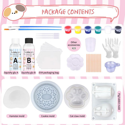 Taba Squishes Decompression Kit with Pig and Bunny Silicone Molds - 3" Paw Animal Cookie and Squishy Hamster Molds - 200g