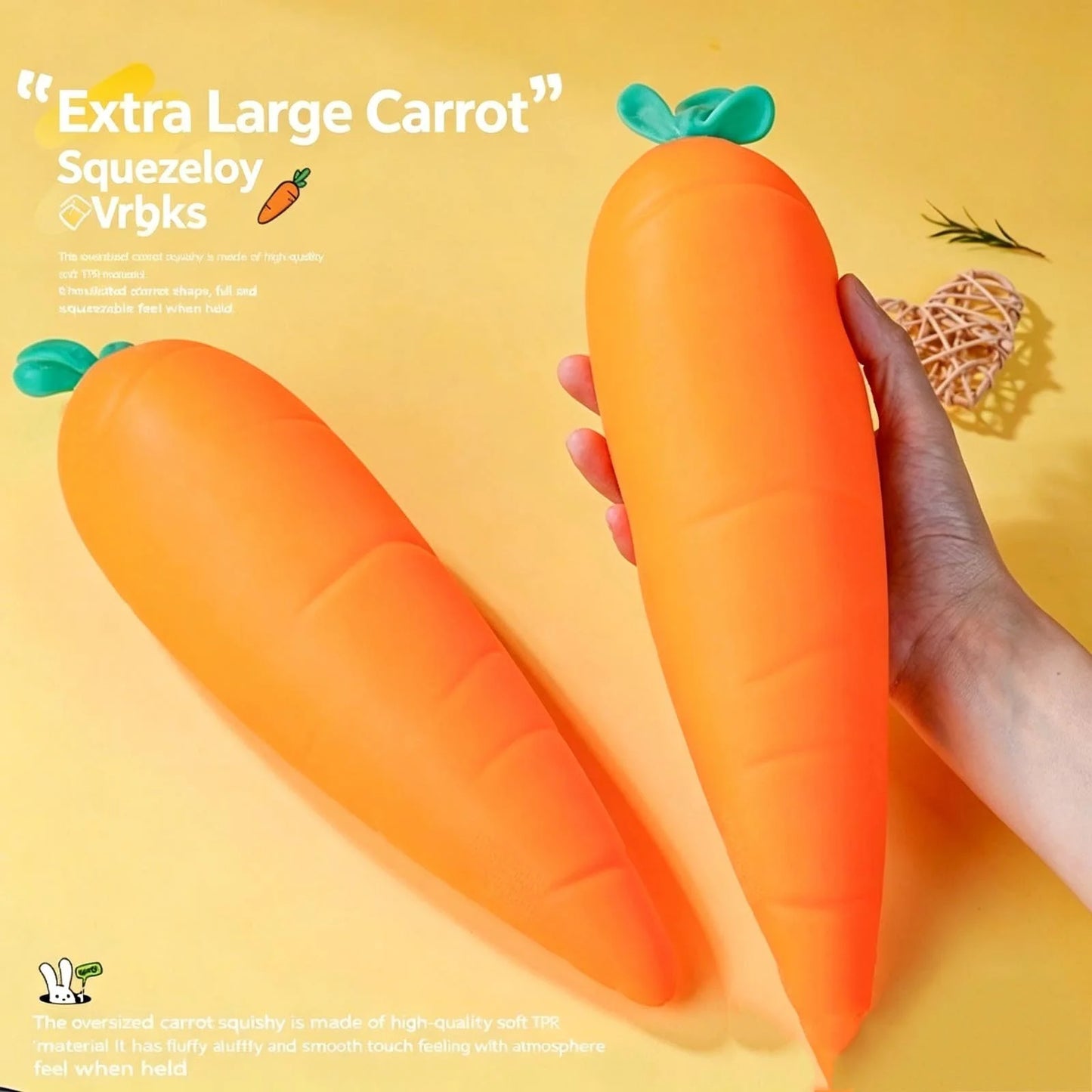 Jumbo Squish Carrot Toys, 12" Gaint Squish Vegetable - Mega Fruit Stress Relief Toys - Fidget Sensory Food Fun Gift for Kiddo, Teens Adults