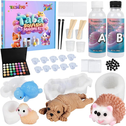 DIY Taba Squishy Kit with Animal Molds - Complete Squishy Making Set with 1:1 AB Liquid Silicone Gel (14Oz) for Custom Creations and Gifting