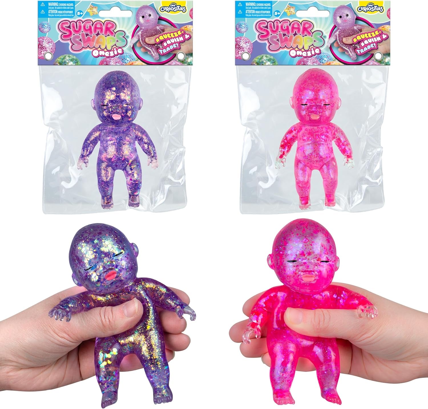 ORB Sugar Swaps Jumbo Baby Squishies - Pink and Purple 2-Pack of Sparkly Stress Relief and Sensory Toys for All Ages